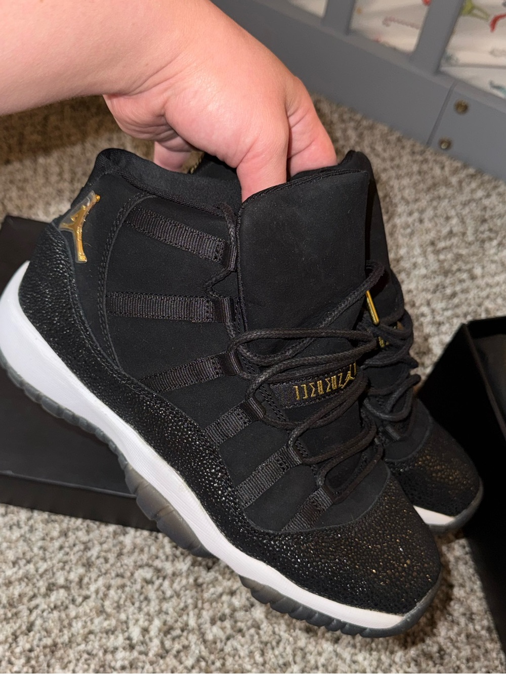 Jordan Black and Gold Sparkle High-Top Sneakers